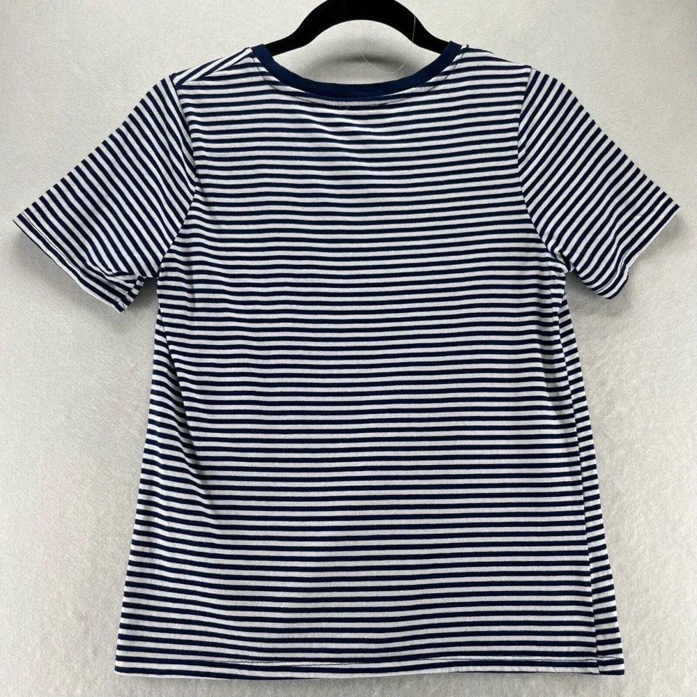 Ella Moss Top Women Size S Striped Crewneck Short Sleeve Jersey Cotton Blue - Picture 4 of 10